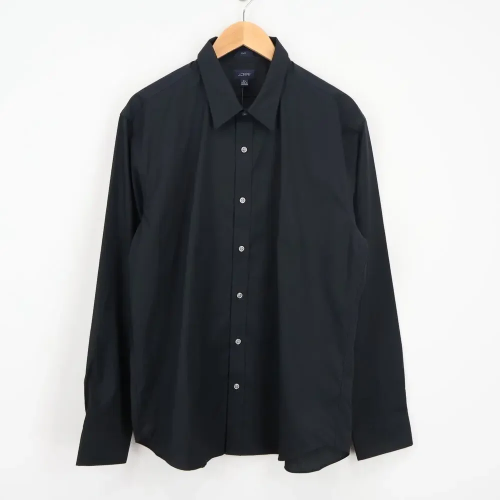 J.Crew Men's Bowery Wrinkle Free Dress Shirt Point Collar Black Size XL NWT